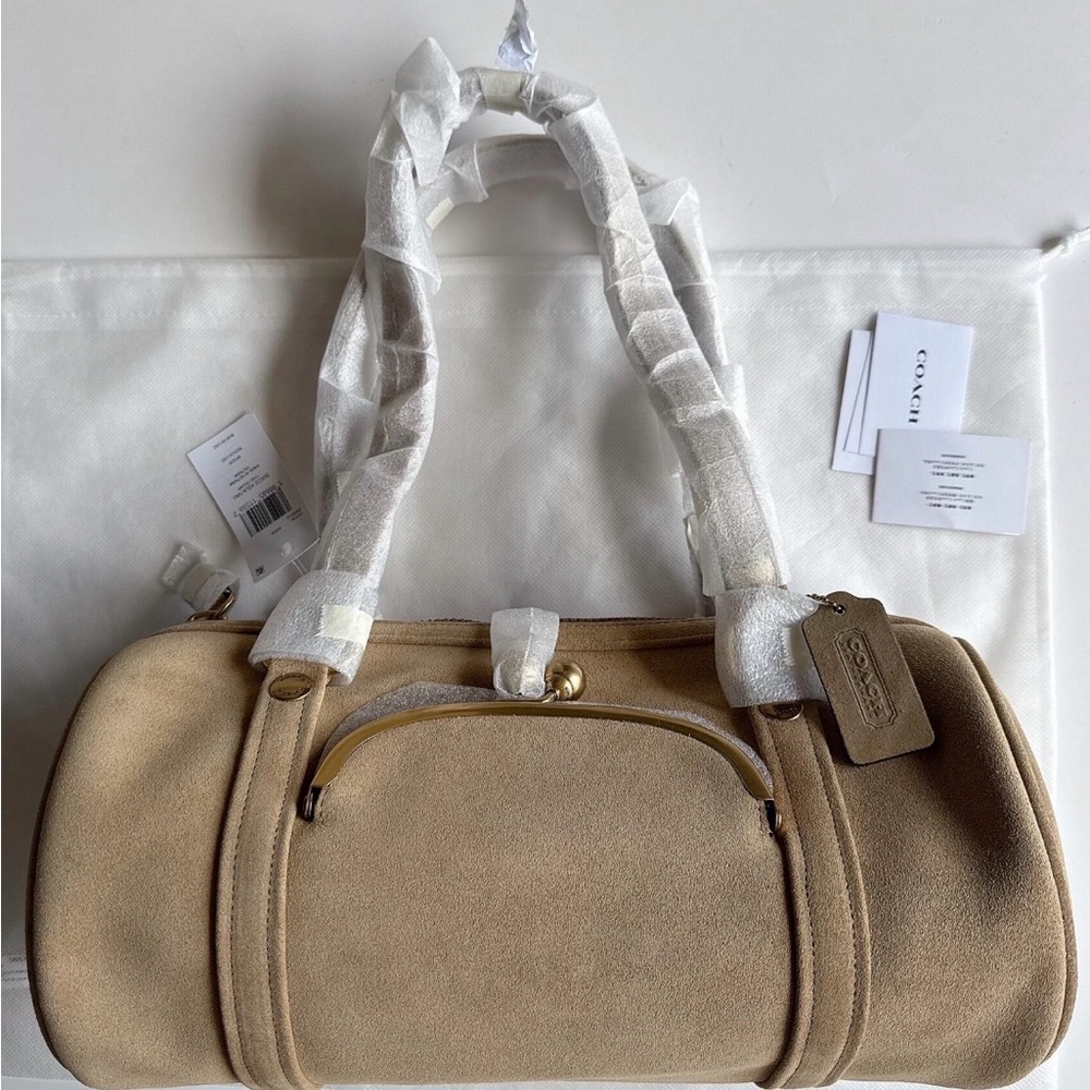 Coach Suede Kisslock Barrel Bag